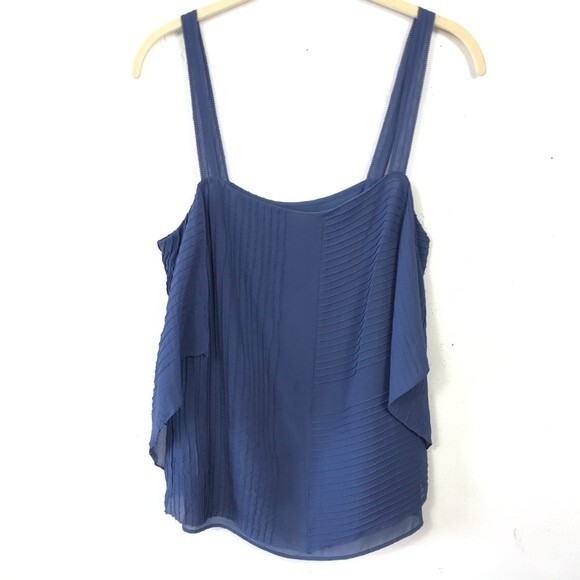 Tory Burch 100% Silk Pintuck Blue Tank Top Blouse Shell Cami Size 6 - Picture 8 of 12